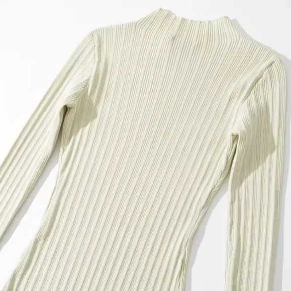 Cream Ribbed Knit High Neck Midi Dress - Picture 12 of 15